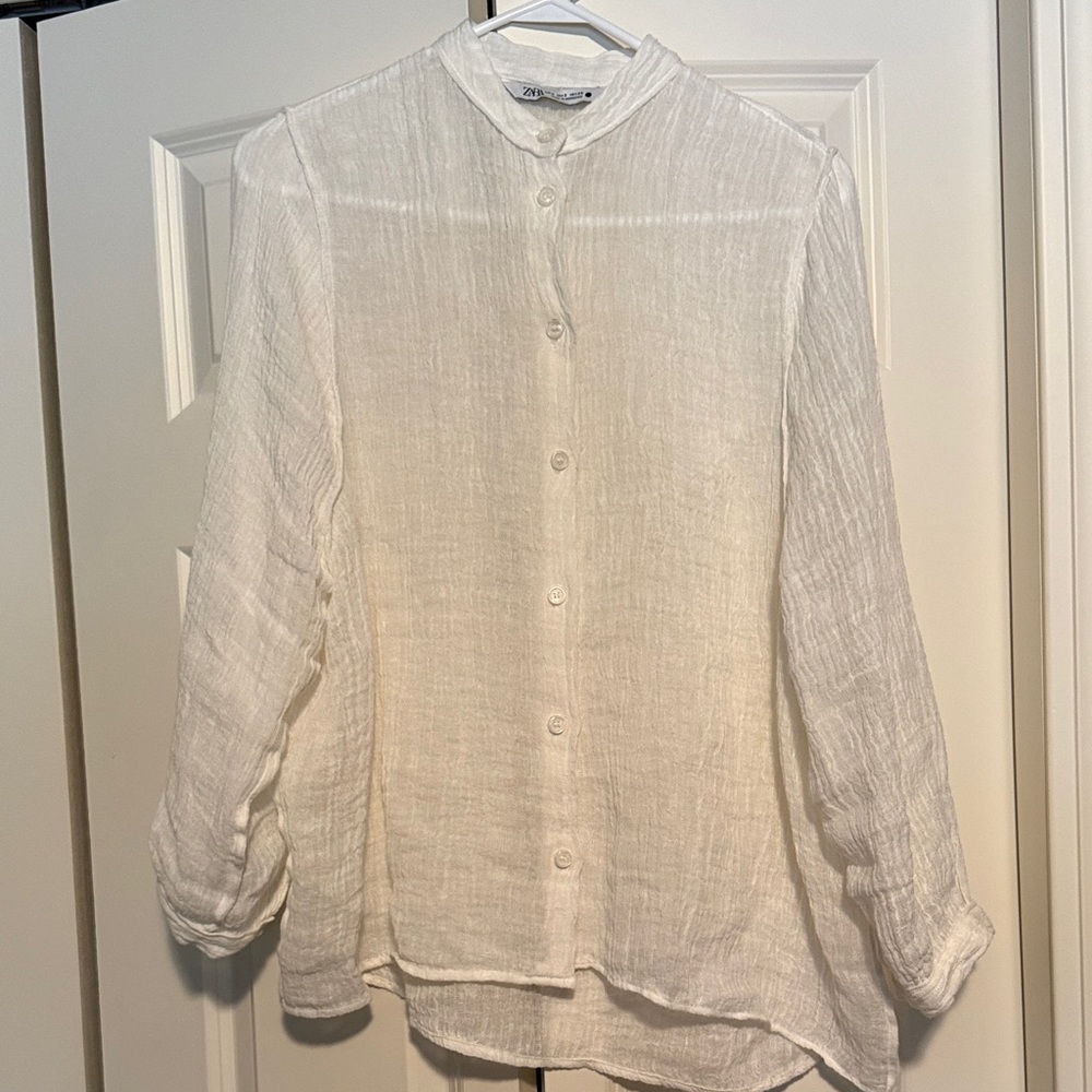 Zara Cream Textured Button-Up Shirt
